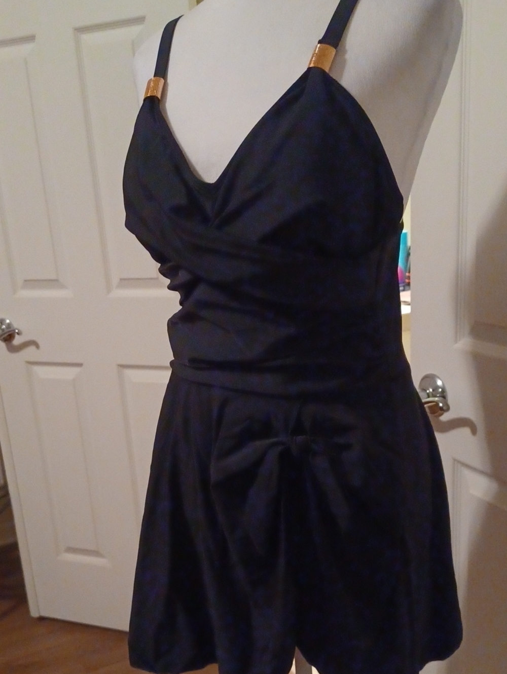> Black One Piece Swimsuit With Tummy Control And Gold Decor Size Large